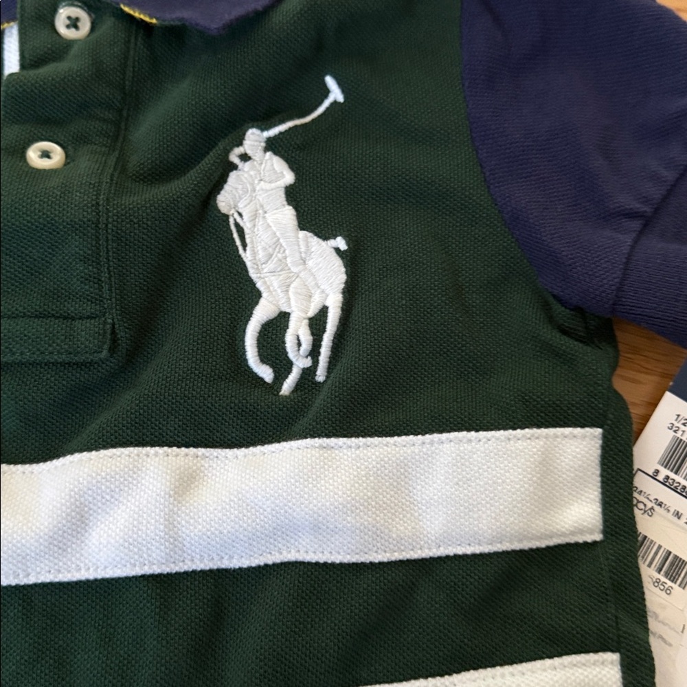 Polo by Ralph Lauren Kids Polo in Green and Navy with White Accents - Picture 3 of 4